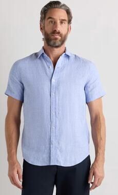 NWT Quince 100% European Linen Relaxed Short Sleeve Shirt size S in French Blue
